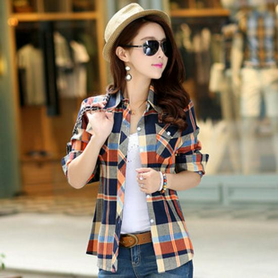 Women's 2025 Autumn/Winter Fleece-Lined Plaid Shirt: Thick, Slimming, Long-Sleeve Cotton Shirt