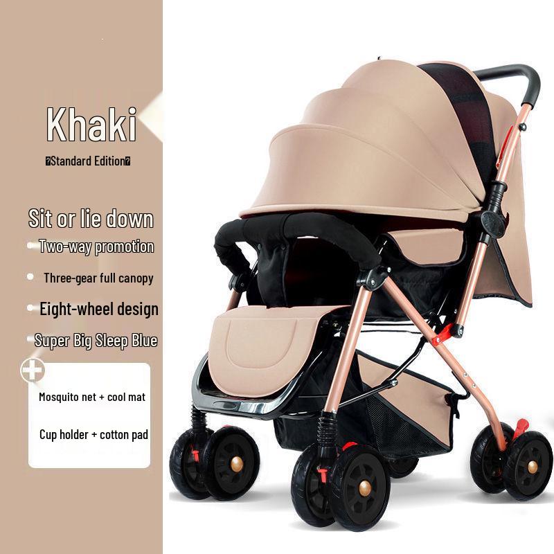Reversible Foldable Baby Stroller with Shock-Absorbing Wheels and Large Sleep Basket