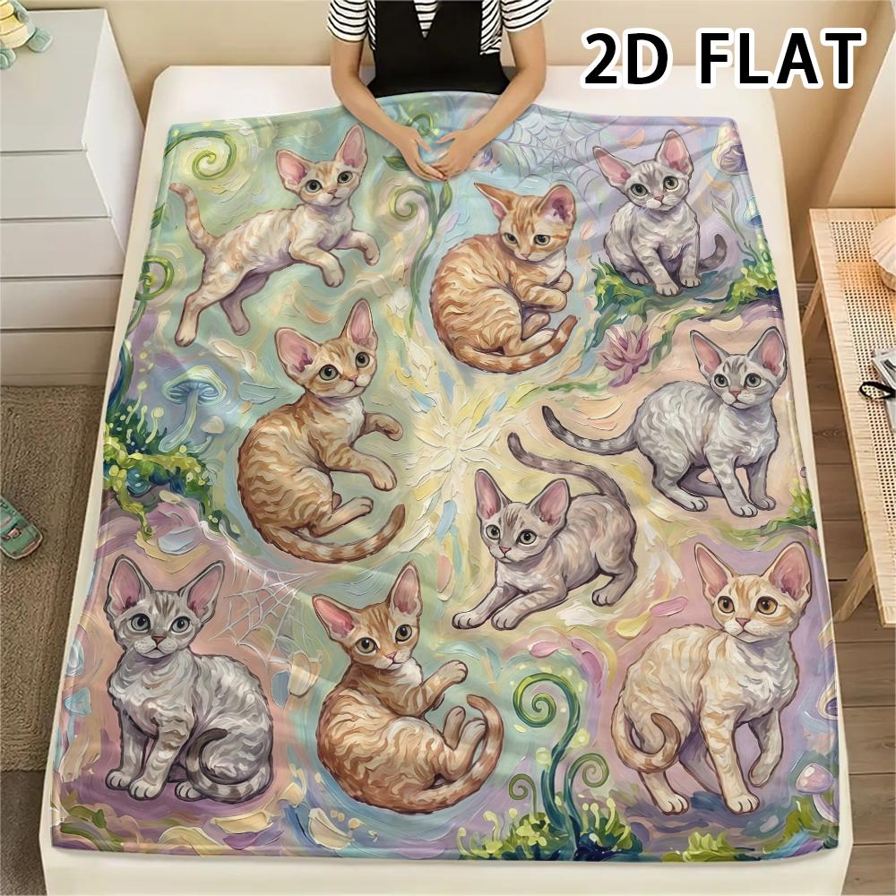 1Pc Vibrant Mandala Cats Print Flannel Blanket,High Quality Comfortable for All Seasons,Home Decor,Warmth and Comfort,Perfect for Christmas Gifts