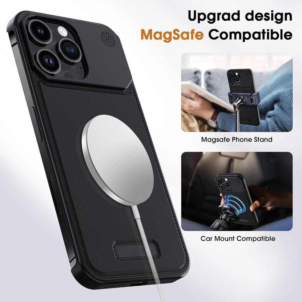 For iPhone 13 Pro Max Magnetic Case Leather+Aluminium Alloy Borderless Aromatherapy Phone Cover