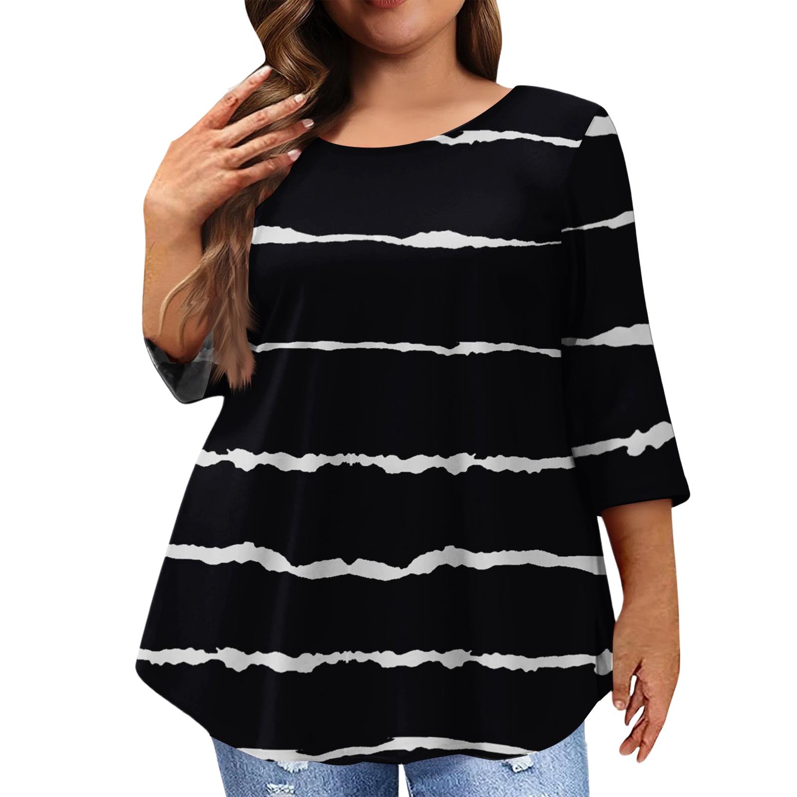 Women s Fashion Casual Round  Neck 3/4 Sleeve Oversized Top L чёрный