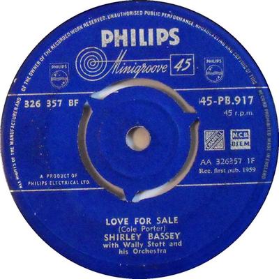 7inch Record SHIRLEY BASSEY - Love For Sale 326357BF Philips 1959 UK Jazz Used