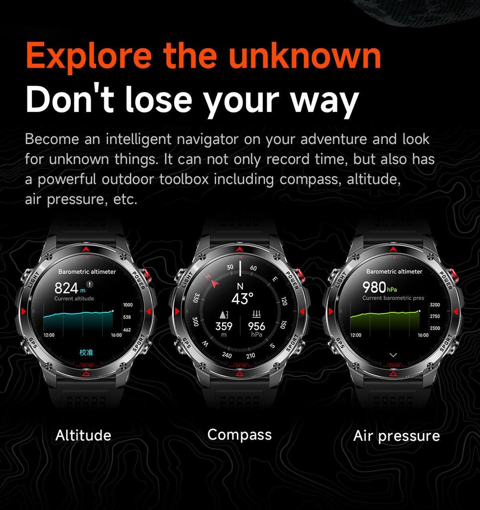 2026 T-Rex 3 Ultra Reloj Inteligente GPS 30ATM Impermeable Brújula GNSS de Doble Banda Grado Militar Cristal de Zafiro Llamada Batería Larga Reloj Inteligente para Hombre de Exterior