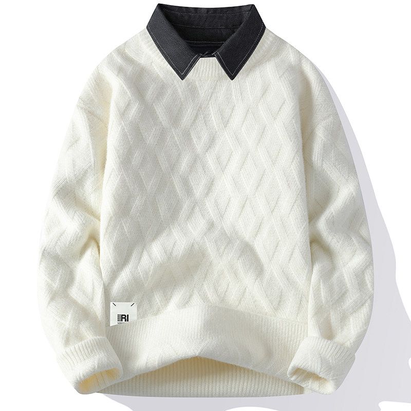 Men's Round Neck Sweater, Thickened and Warm Knitwear, Trendy Casual Versatile Loose Top for Men