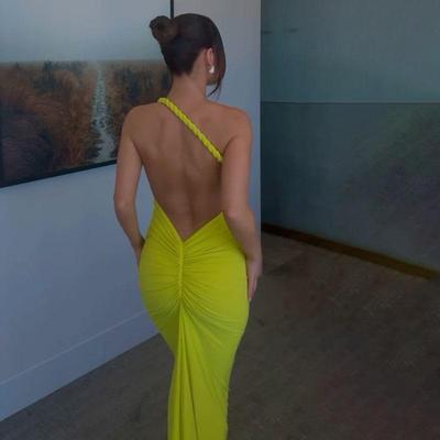 2024 European & American Halterneck Backless Ruched Bodycon Dress - Spring/Summer Women's Fashion