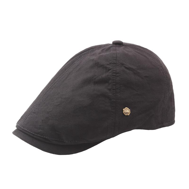 Cotton and linen solid color six-piece cloth splicing men's cap retro W copper buckle beret women's simple sun hat