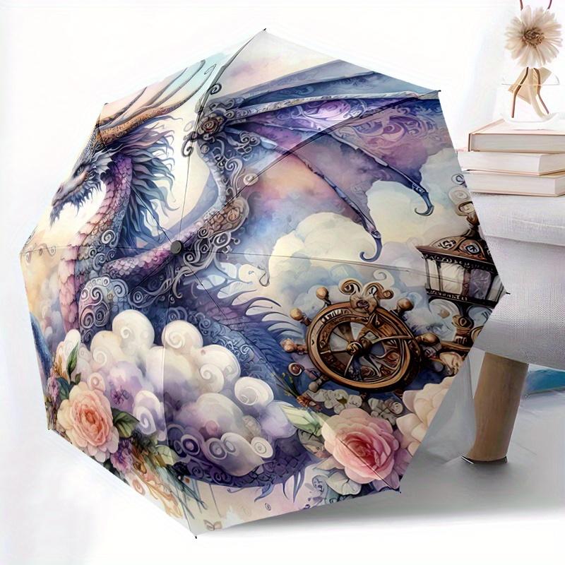 1pc Fantasy Dragon Amidst Flowers and Clouds Automatic Opening and Closing Umbrella R049
