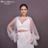 Two Colors Sheer Tulle Long Sleeve Cape Shrug, Elastic Ruffle Cuff Mesh Cover Up for Strapless Satin Wedding Dress Bridal Evening Party Photoshoot