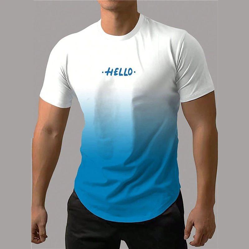

Pure Color Gradient Men s T -Shirt Letter Printing Top Summer Fashion Short -Sleeved O Neck T -Shirt Street Casual Man Clothing S