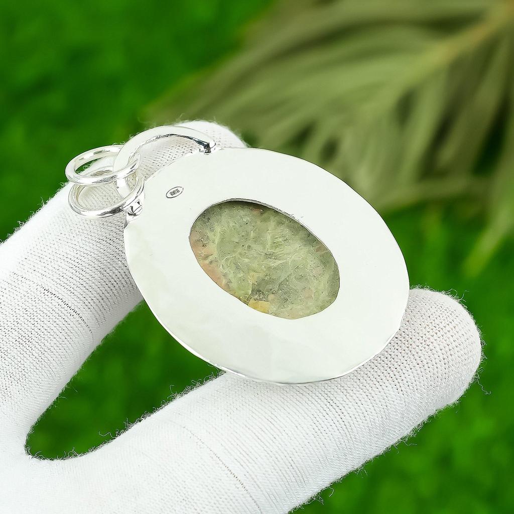 Pandantiv cu Piatră Prețioasă Unakit Natural Verde Argint Sterling 925 Bijuterii Indiene