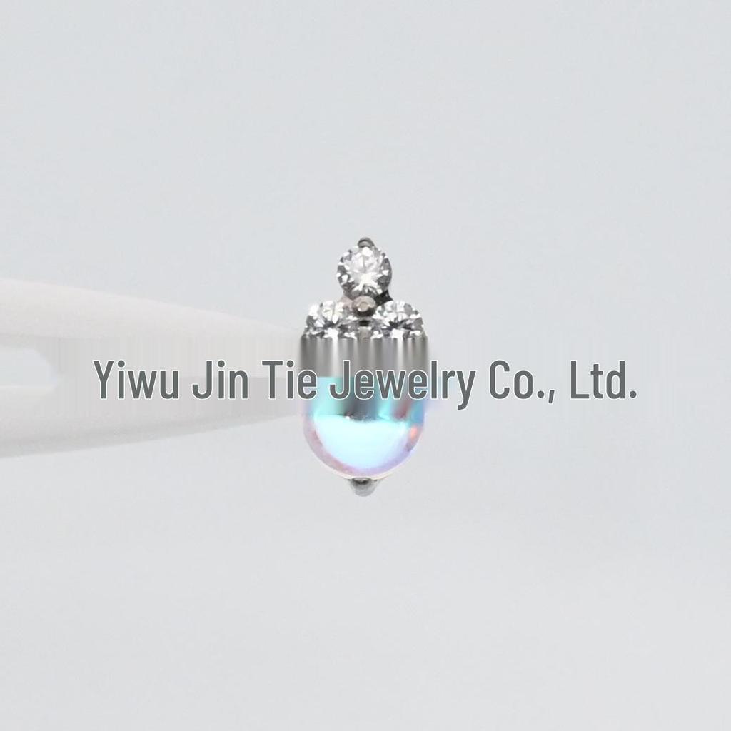 F136 Titanium Moonstone Opal Ice Cream Earrings with Diamond Inlay Lip & Tragus Studs