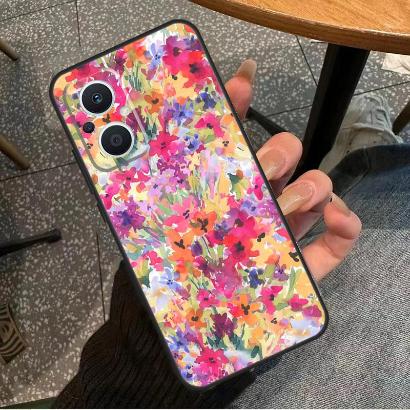 Colourful Flower Painting Art For OPPO Reno 14F 13F 12F 11F 10 11 12 13 14 Pro 7 8 Lite 8T OPPO Find X5 X6 X8 X9 Pro Case