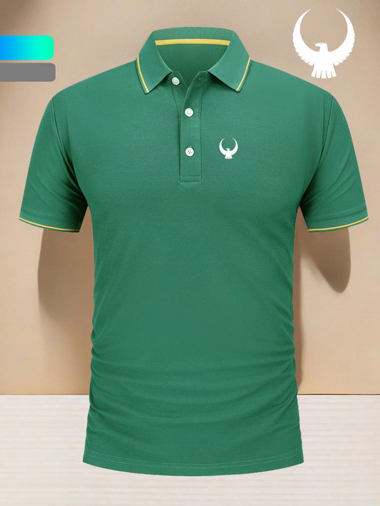 Men's Polo Shirt with Eagle Print, Business Casual T-Shirt - Short Sleeve & Collar for Daily Casual Wear
