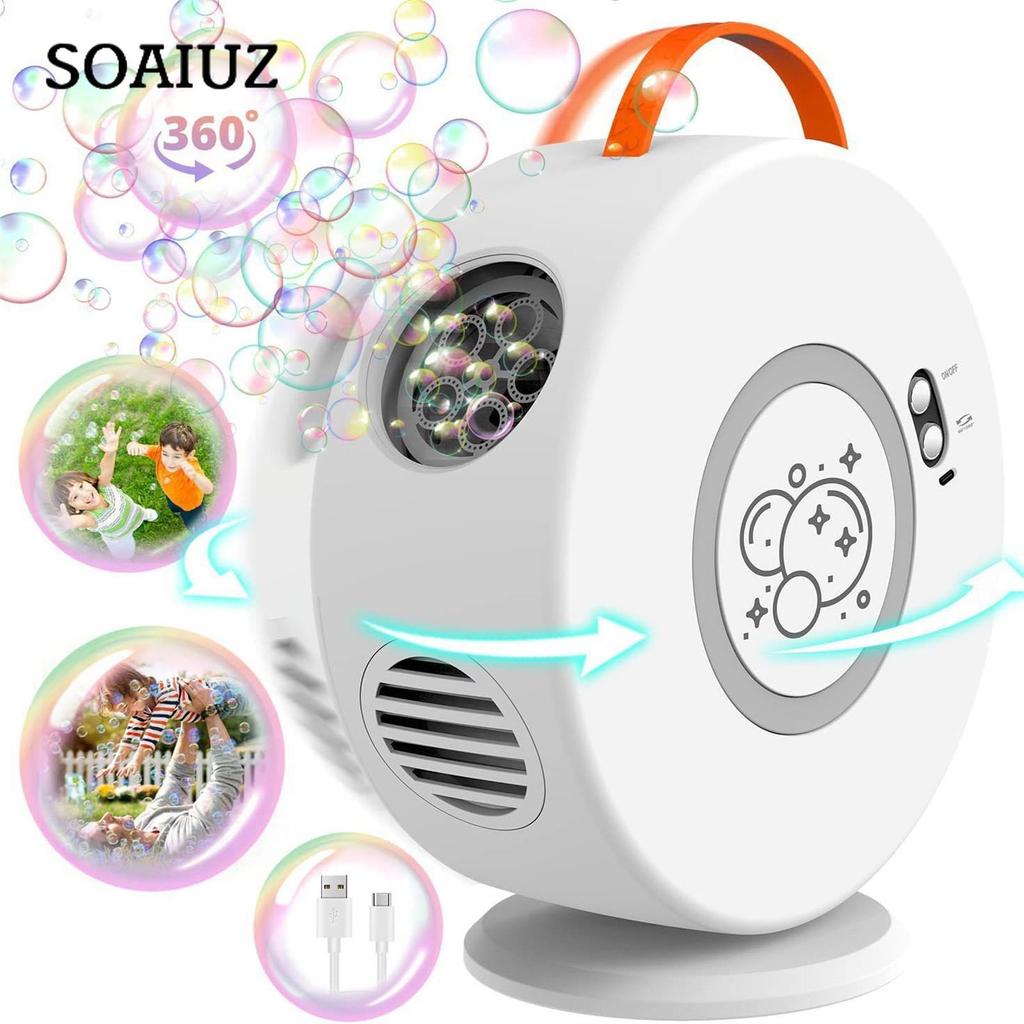 Bubble Machine Automatic Bubble Blower Rotated 90°/360° For Child Adult USB Rechargeable Battery Portable Bubble Machine For Fun Outdoor Toy Party