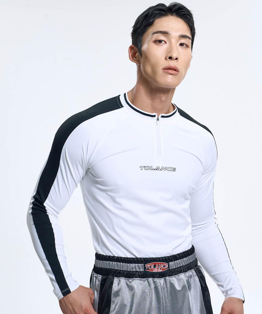 Toleonseu Active Crew Colorblock Round Zip-Up - White