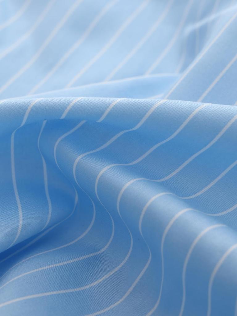 Kaituck Made In Japan by Japanese Satin Cotton Long Striped Sax Round Family Craftsmen, Women's 100% Pajamas, Sleeve, Pattern, Spring/Autumn, M/L (L,