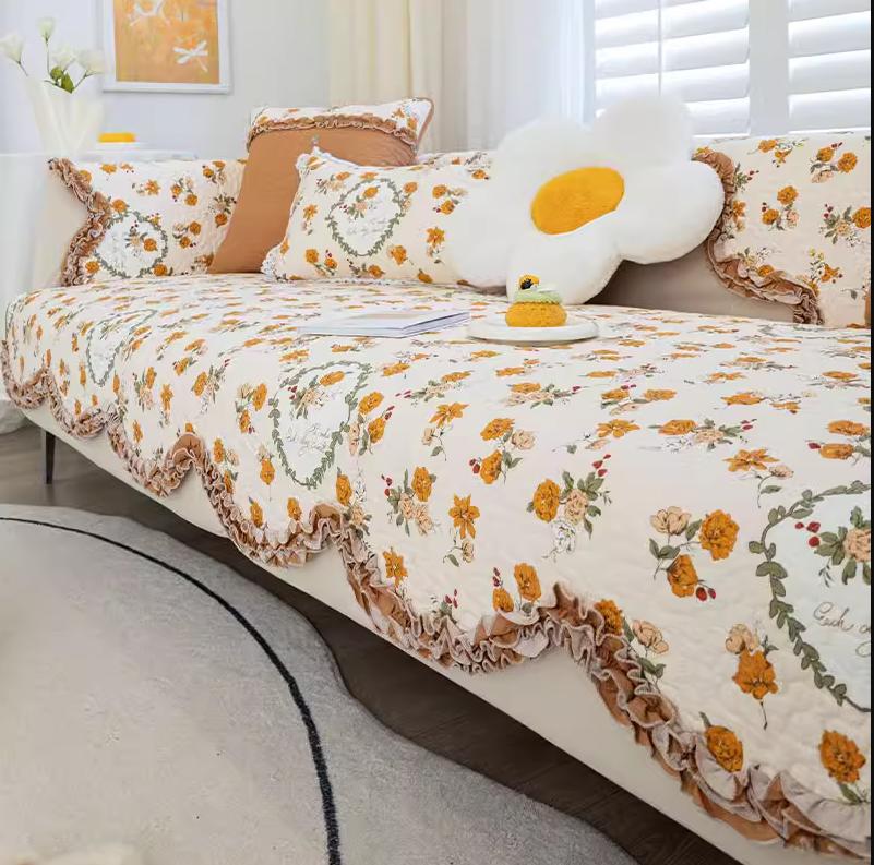 Curled Edge Rural Style Cotton Couch Mats Comfortable Soft Non Slip Sofa Towel Versatile Colorful Living Room Sofa Cover
