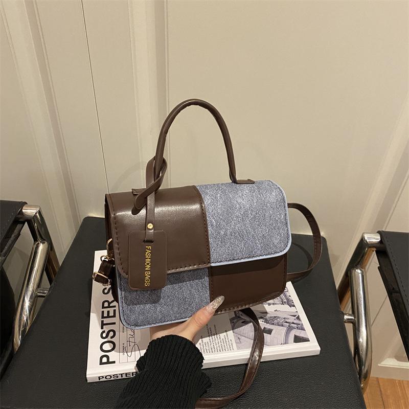 Fashionable Patchwork Texture Handbag, Commuting Style, Single-shoulder Crossbody Bag, Small Square Bag