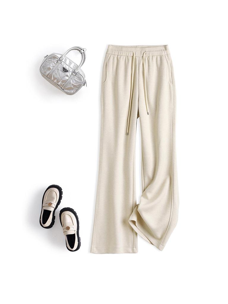 Women's 2025 Winter Woolen Micro Flare Velvet Pants: Floor-Length, Straight-Leg, Sports Casual