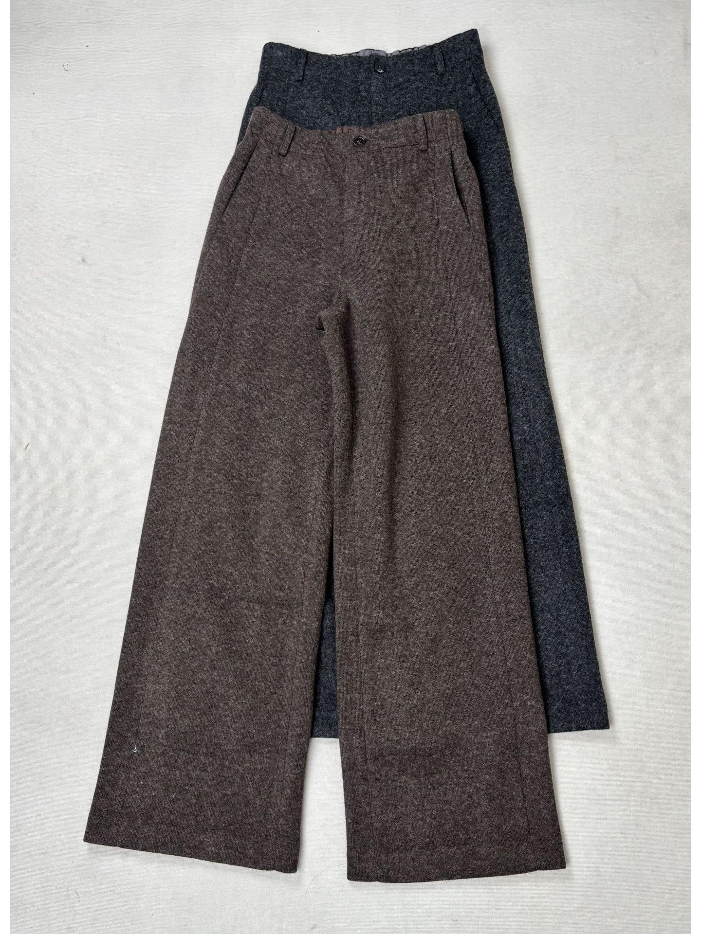 

Women s High-Waisted Elastic Gray-Brown Straight Pants for Autumn/Winter Large коричневый
