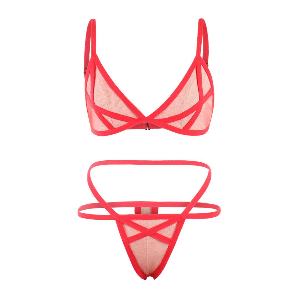 Women Sexy Lingerie Corset Solid Mesh Underwire Sleepwear Underwear Set