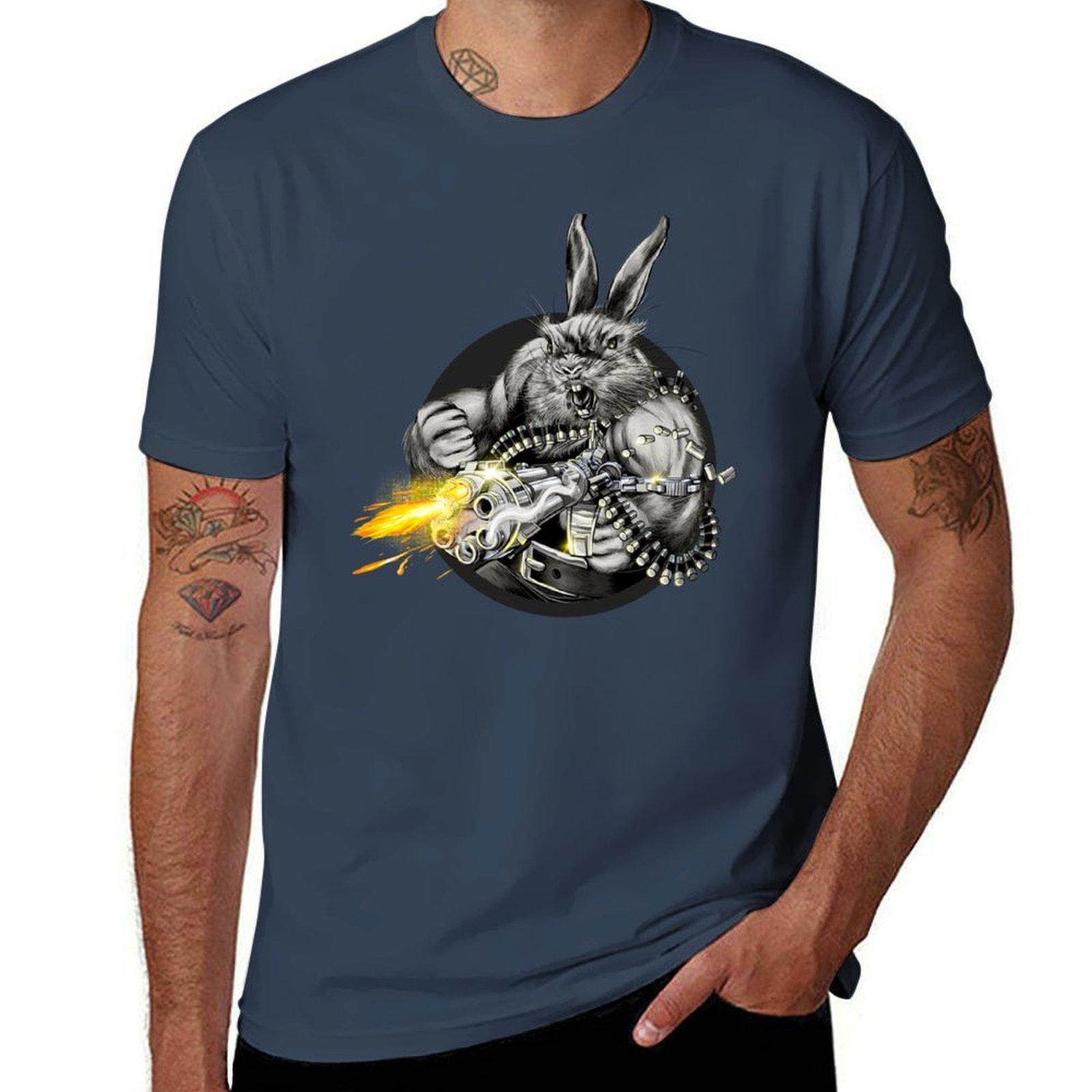Bunny With a Machine Gun TShirt Fashion Pattern Printed Tee Shirt S