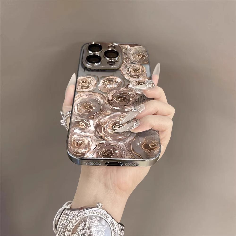 Painted Roses Are Suitable for Apple 16 Mobile Phone Case, New Women's iPhone15promax Cartoon 13pro Electroplating 11.