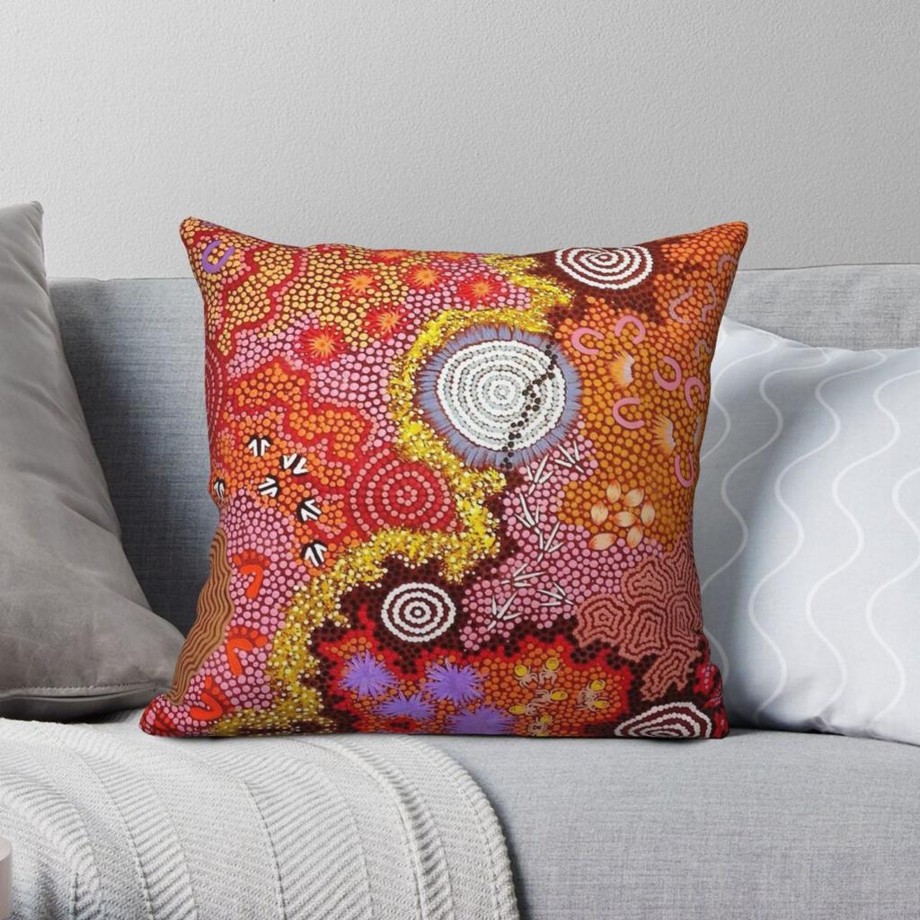 Australian Aboriginal Art 2 Square Pillowcase Polyester Linen Velvet Creative Zip Decorative Sofa Cushion Cover