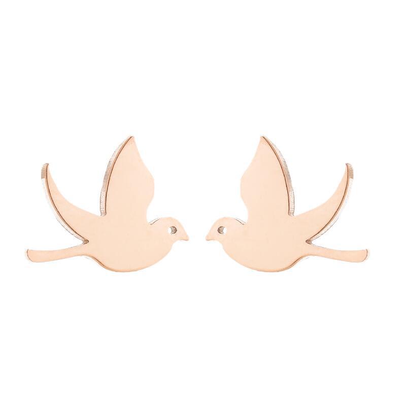 Asymetrické náušnice s ptáčky v korejském stylu: Temperamentní design z nerezové oceli