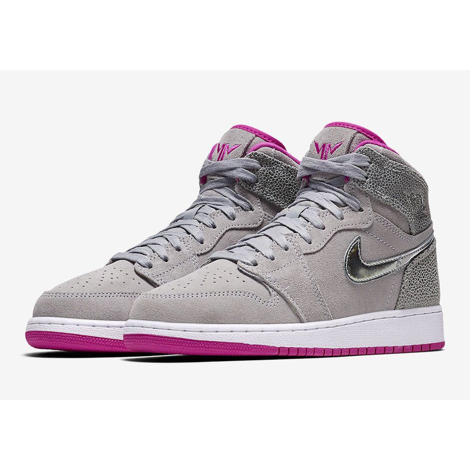 Air Jordan 1 Retro GG 'Maya Moore' (Unisex) Wolf Grey / Metallic Silver-Fuchsia Flash Kids' Basketball Shoes 332148 012