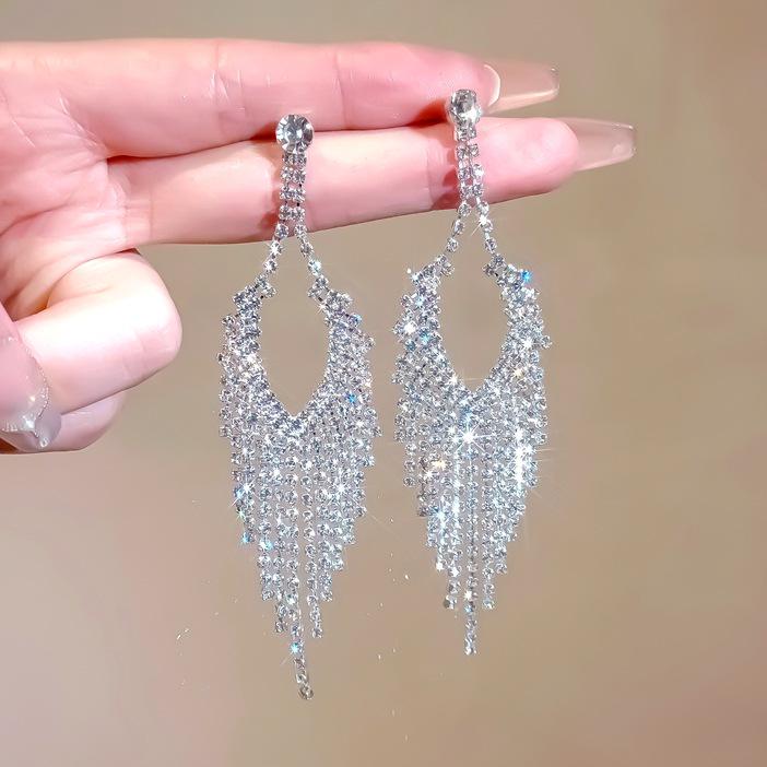 Elegant Tassel Long Earrings: European & American Fashion, High-End Prom & Evening Goddess Style.