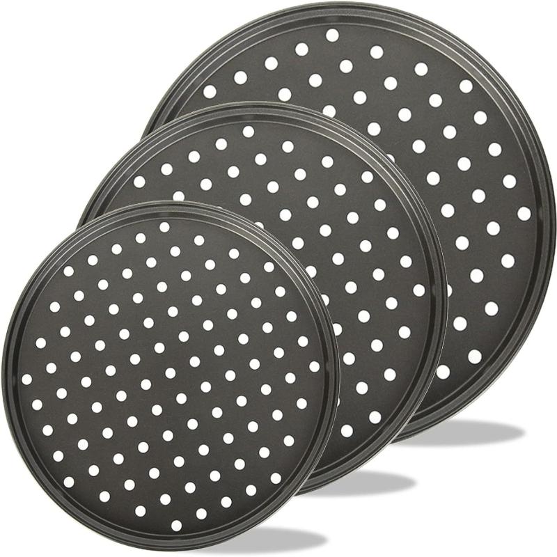 1Pcs Pizza Pans For Oven Round Pizza Pan With Holes Pizza Tray For Oven Baking Carbon Steel Pizza Oven Accessories Kitchen Tools