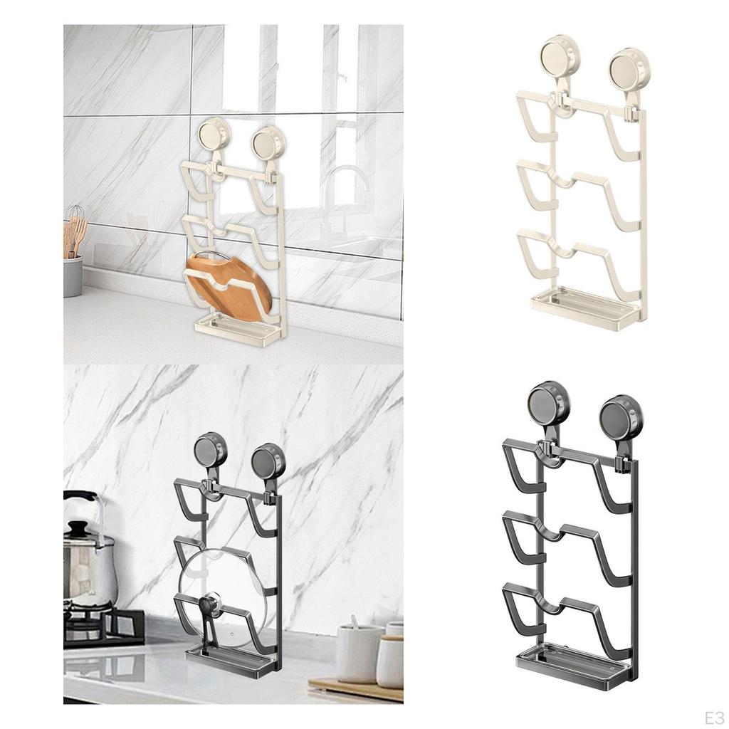 Pot Lid Organizer 3 Tier Kitchen Storage Unique No Drill Easy Installation with Strong Suction Cups