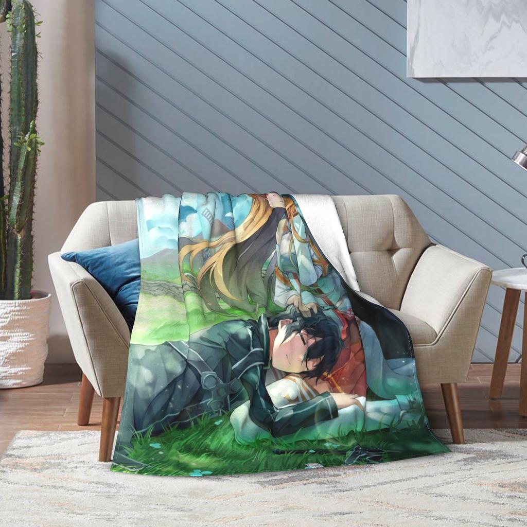 Super Soft Sword Art Online Kirito Asuna Throw Blanket Fleece Flannel Lightweight Blanket Cozy Fluffy Blankets All Season Use