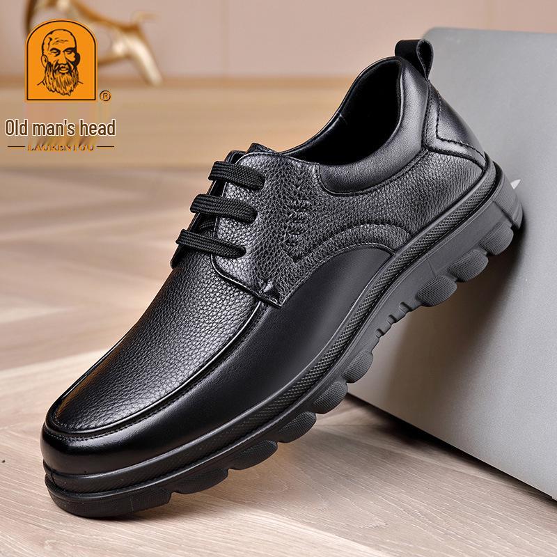 Men s Genuine Leather Breathable Lace-up Elder s Shoes - Casual Cowhide Gift for Dad 43 чёрный