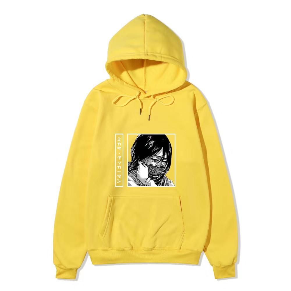Unisex Attack on Titan Mikasa Ackerman Hoodie, Black White Manga Graphic Print Long Sleeve Pullover Hooded Sweatshirt Streetwear