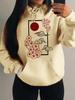 Harajuku Japanese Sunset Cherry Blossom Print Hoodie Women's Autumn Pocket Loose Clothing Casual Pullover Y2K Hoodie Women Top