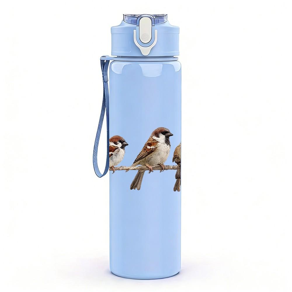 1PC Little Birds On Wire Branch Art Print 750ml Color Plastic Sports Water Bottle Leakproof Flip Straw Lid Suitable for Sports Office Home Use