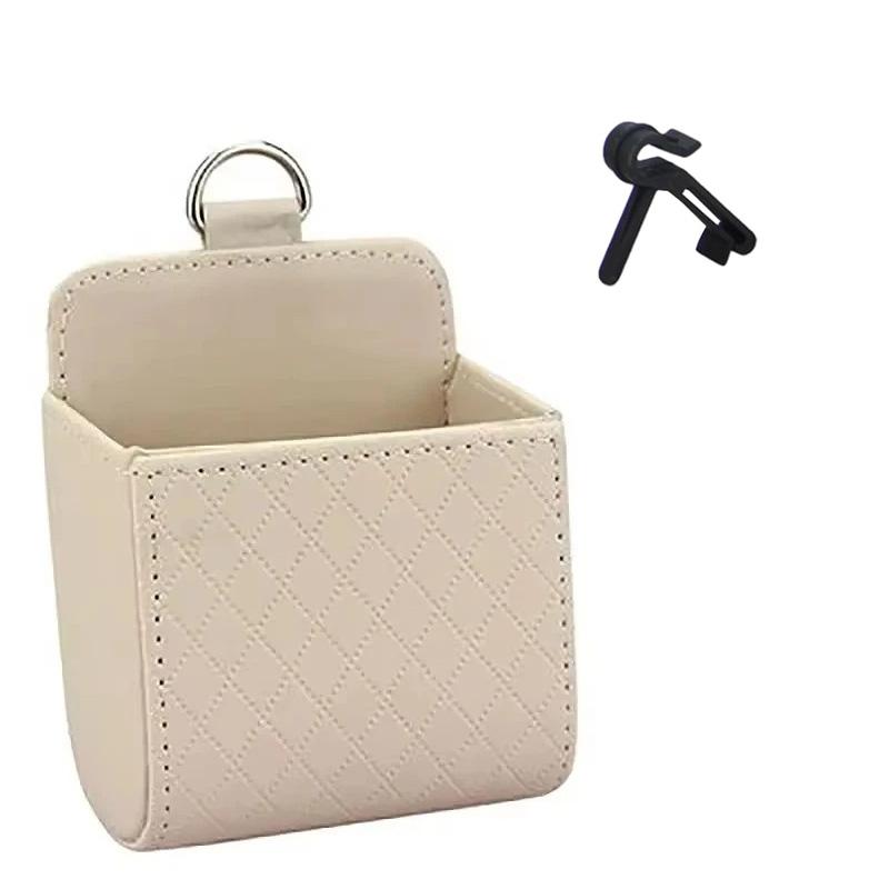 Universal Car Storage Bag Auto Air Outlet Debris Bag For Mobile Phone Key Glasses Vent Dashboard Hanging Leather Storage Box