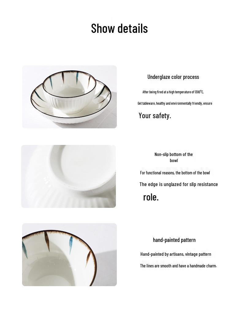Japanese Ceramic Tableware Set: Microwaveable Rice Bowls, Plates, Noodle Bowls, and Large Soup Bowls for Home Use