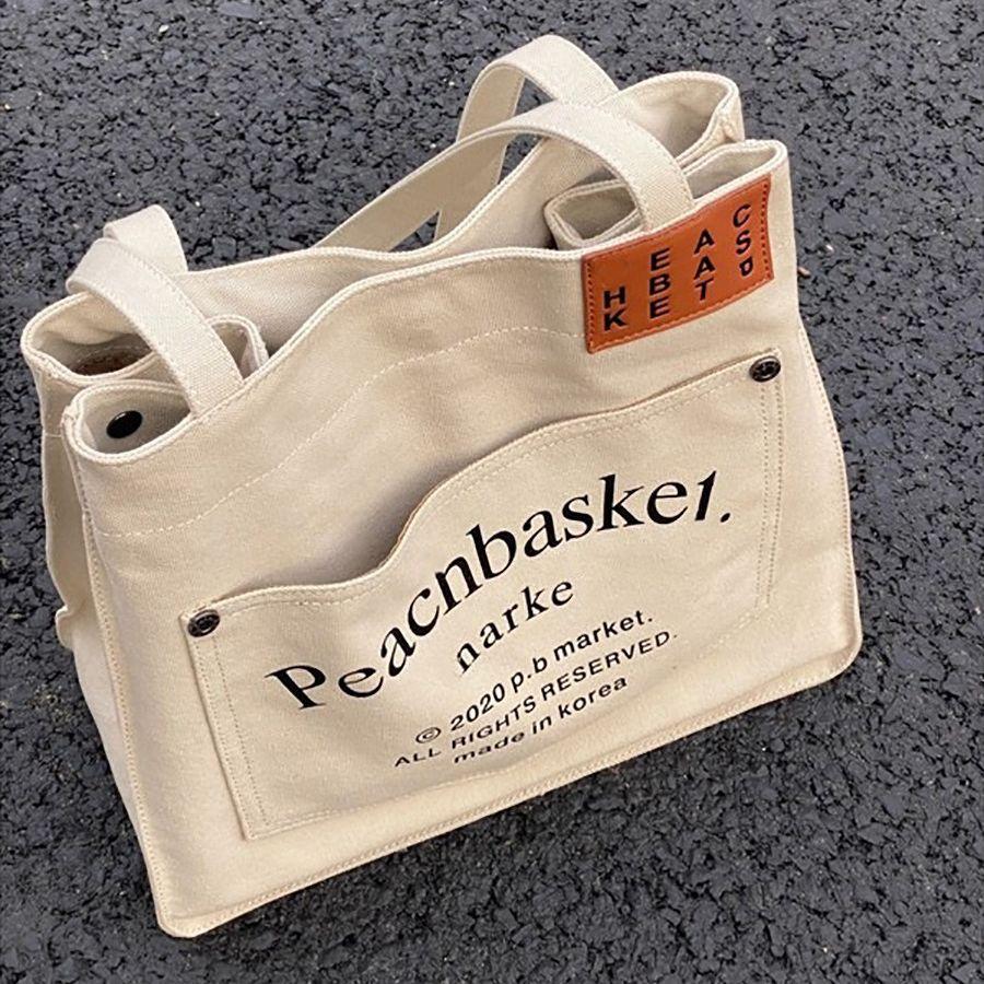 Large-capacity Tote Bag for Women, Korean Version of Printed College Students In Class Canvas Bag Harajufeng Literary Shoulder Bag 2025