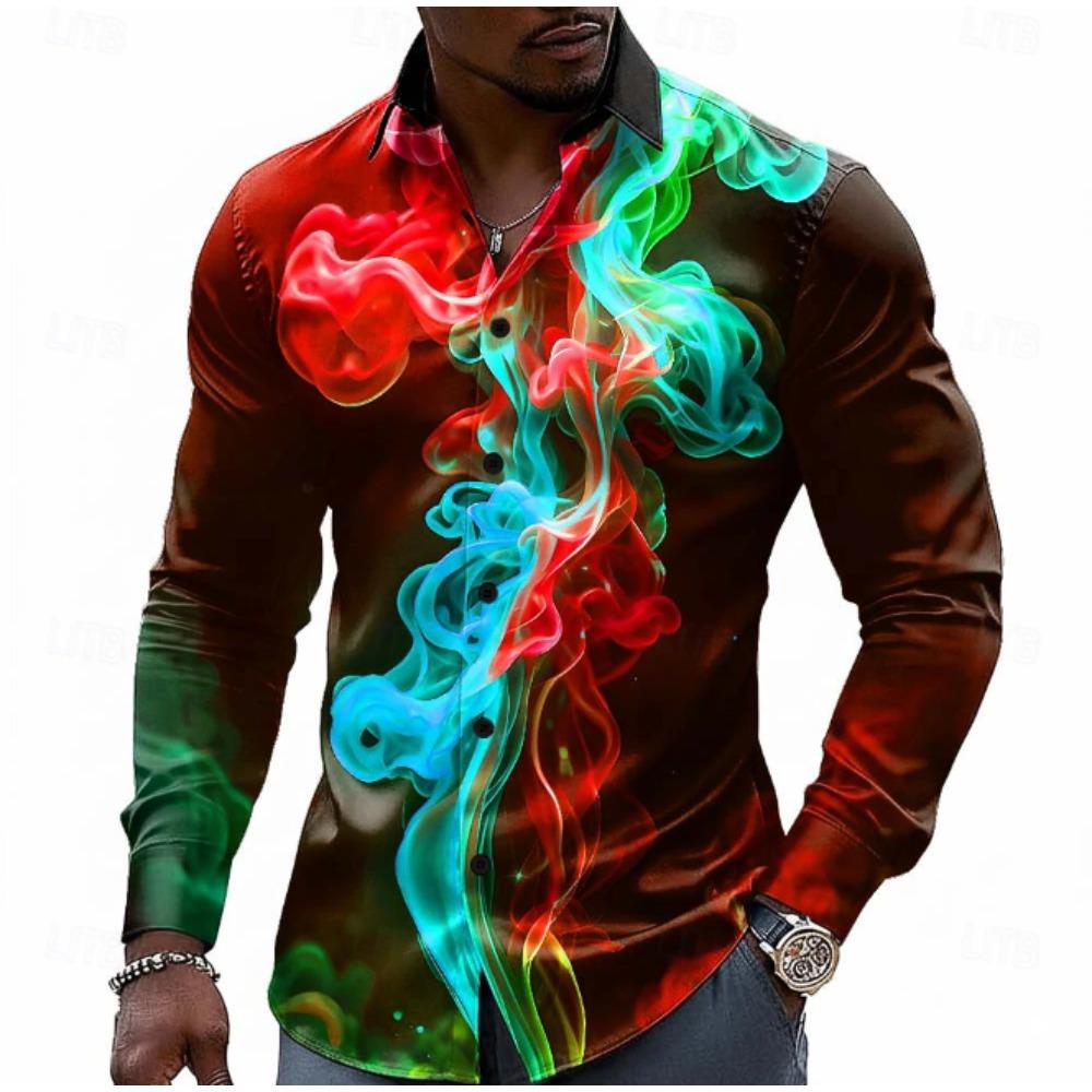 Men's Abstract Pattern Printed Long Sleeve Shirts Casual Cardigan New Button Holiday Fashion Shirts