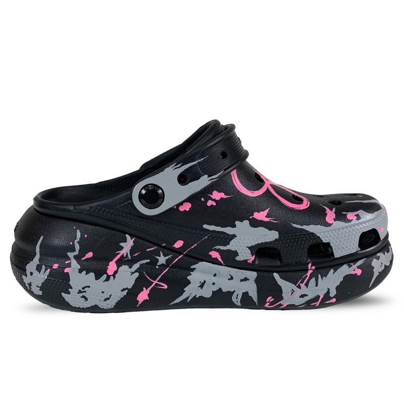 Crocs Classic Platform Clog EVA Classic Cloud Wonderful Brush Flower Lazy Candied Fashion Gift Box Unisex Black Grey Pink