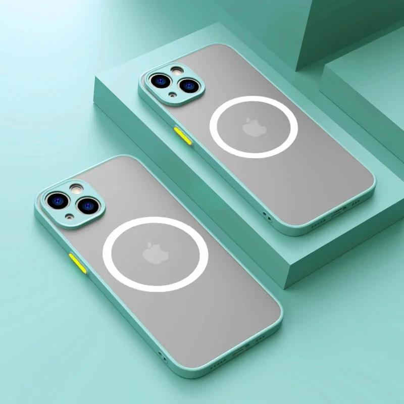 New Matte Armor Magnetic Wireless Charge Clear Case For iPhone 16 15 14 13 11 12 Pro Max Mini 14 Plus XS Max XR X Magsafe Cover