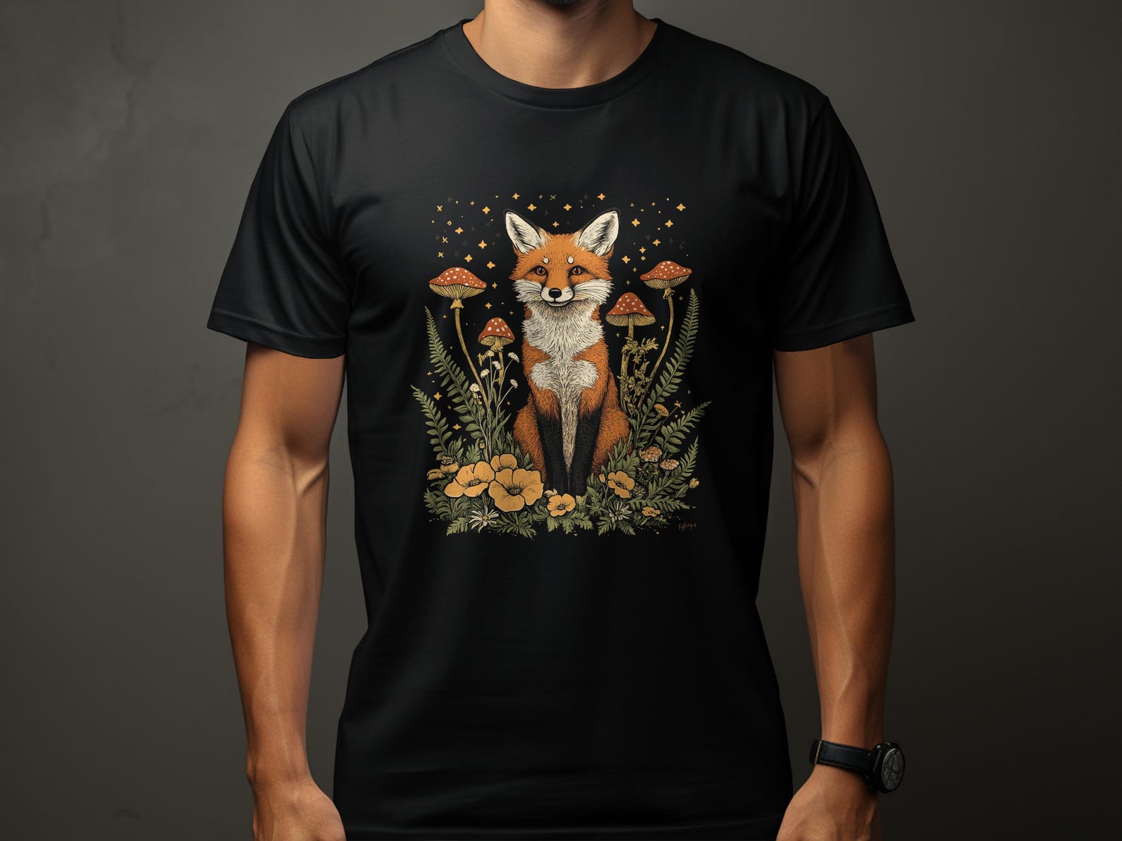 Cute Fox T-Shirt, Cottagecore Fox Shirt, Forest Animal Tee, Whimsical Nature Top, Botanical Art Tee, Retro Fox Graphic Shirt 3XL