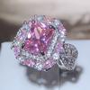 Sparkling Pink Zircon Collection Square Ring Female  Stamp New Fashion Jewelry Party Birthday Gift