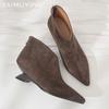 Semišové boty s špičatou špičkou Nízký podpatek Módní Sexy boty Žena 2025 Trend Zima Nová značka Návrhář Šaty Chůze Pohodlné Zapatos Femme