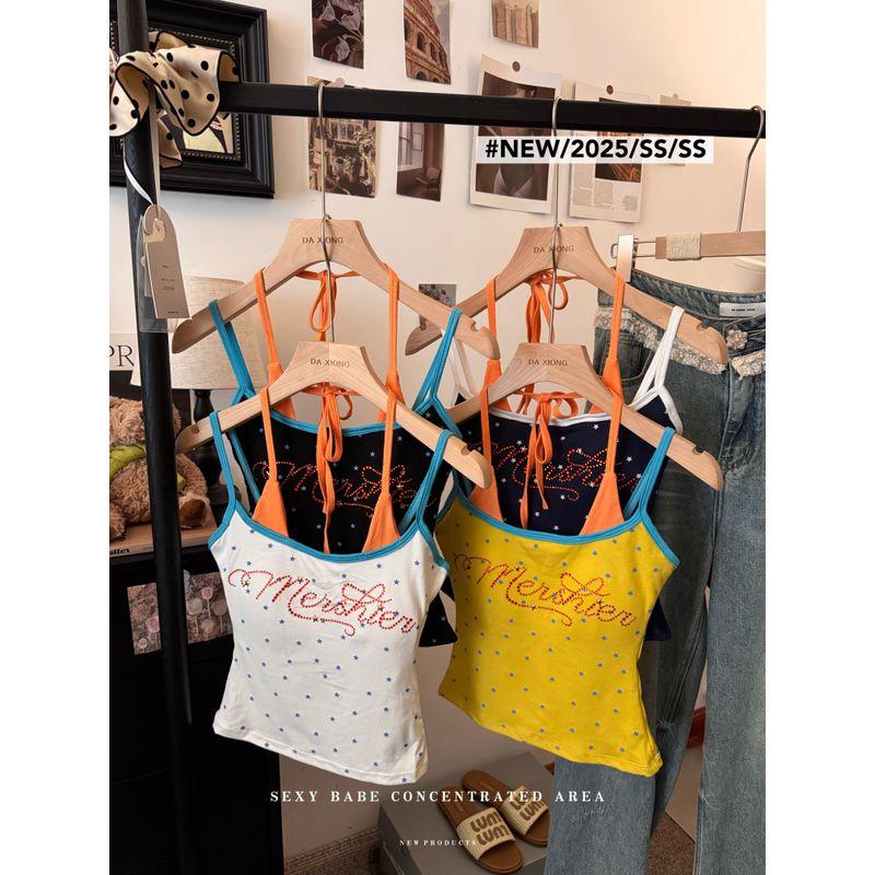 Kumikumi Gyaru Wind XINGX Print Cami Women clothes Summer American Hot Drilling Belt Chest Pad Sleeveless Top