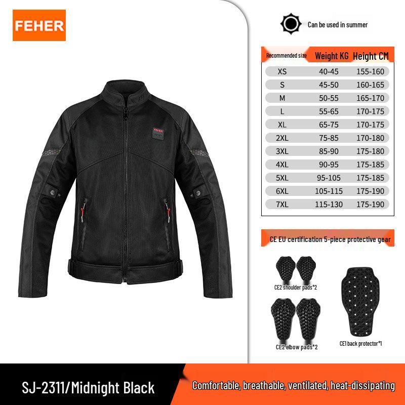 

FEHER Summer Mesh Motorcycle Riding Suit - Unisex Breathable Anti-fall Jacket 4XL чёрный
