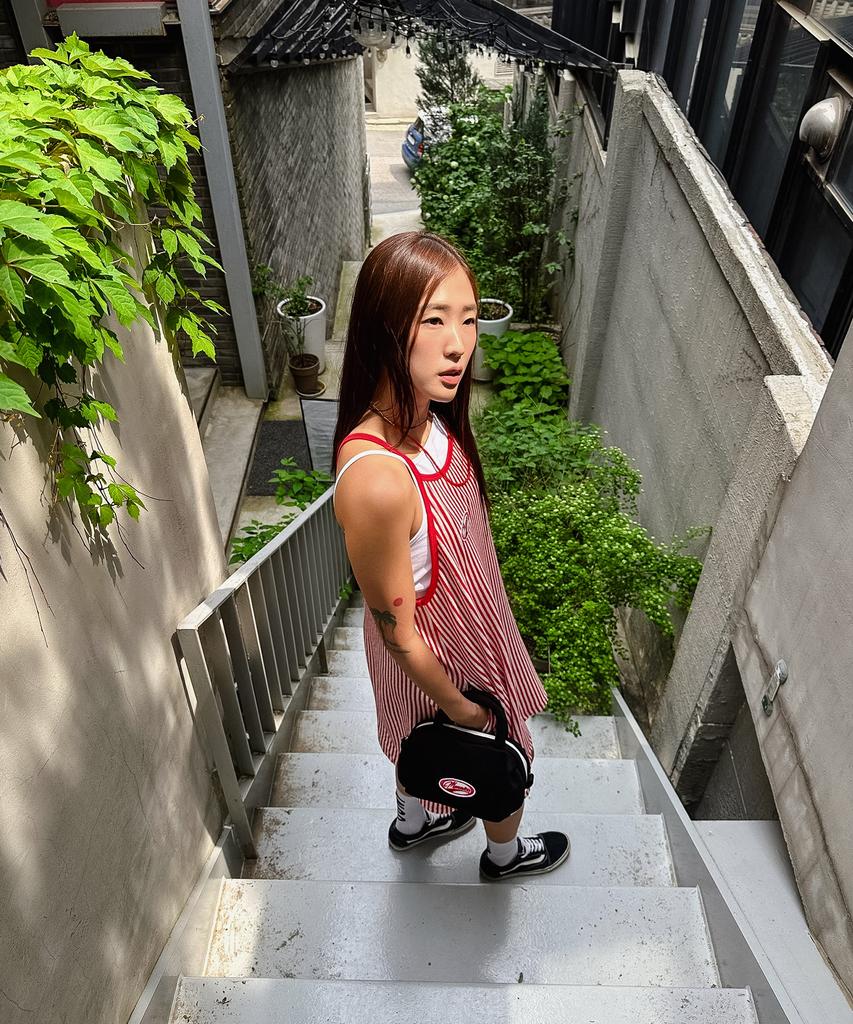Minasu Menasoo Summer Stripe Terry Strap Onepiece_Red